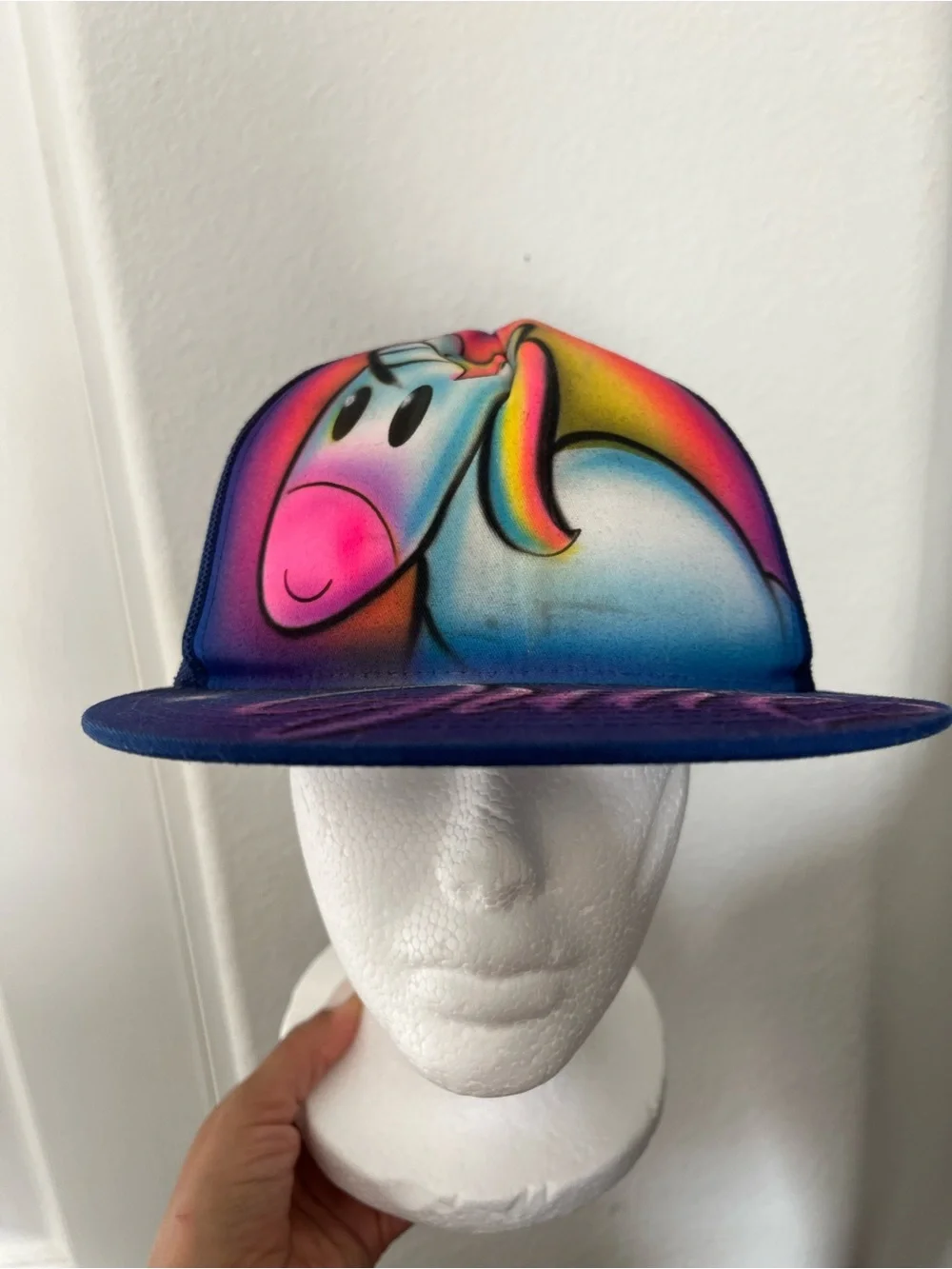 Custom Airbrushed Unicorn Trucker Hat “Julie” | Blue Snapback | One Size